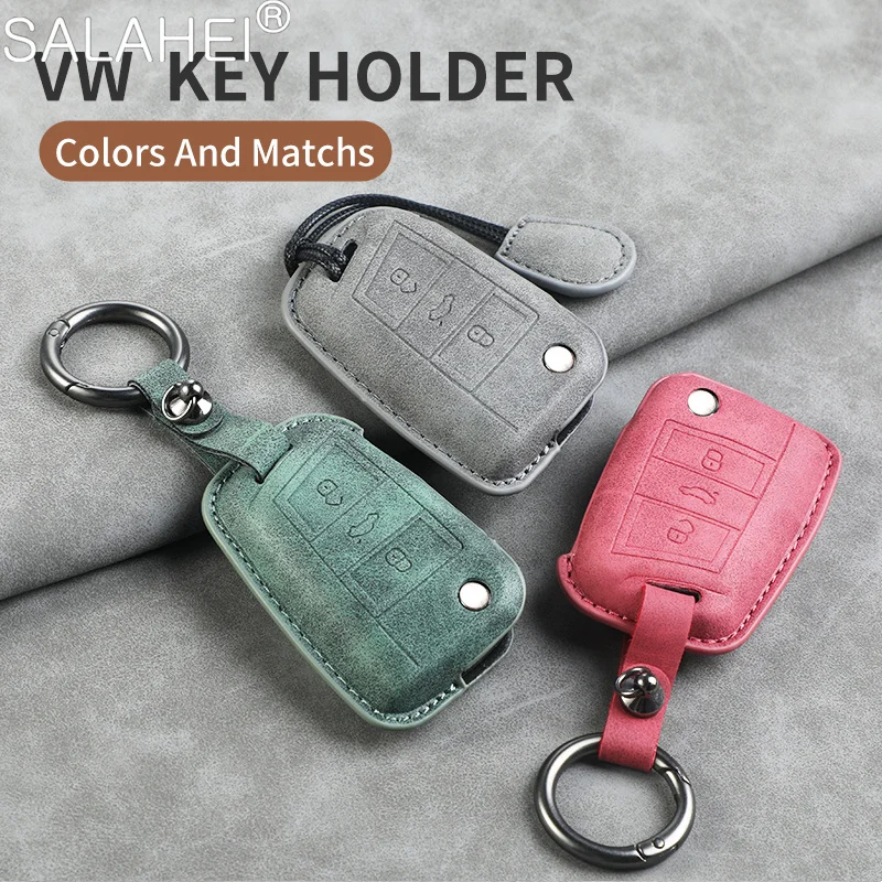 Leather Car Key Case Cover Shell Holder Protector For Volkswagen VW Golf 7 MK7 VII Tiguan MK2 Polo Passat Jetta Lavida Accessory
