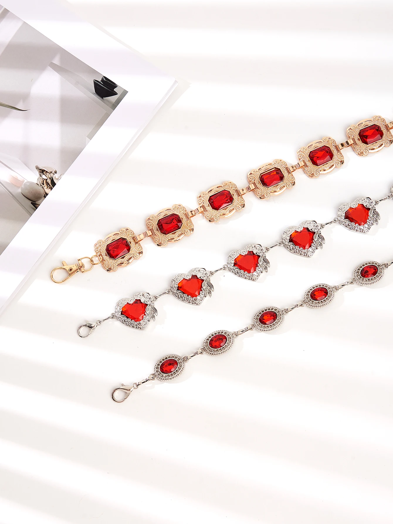 1pc women's luxury noble ruby ​​multi-shape metal waist chain dress versatile decorative waist chain