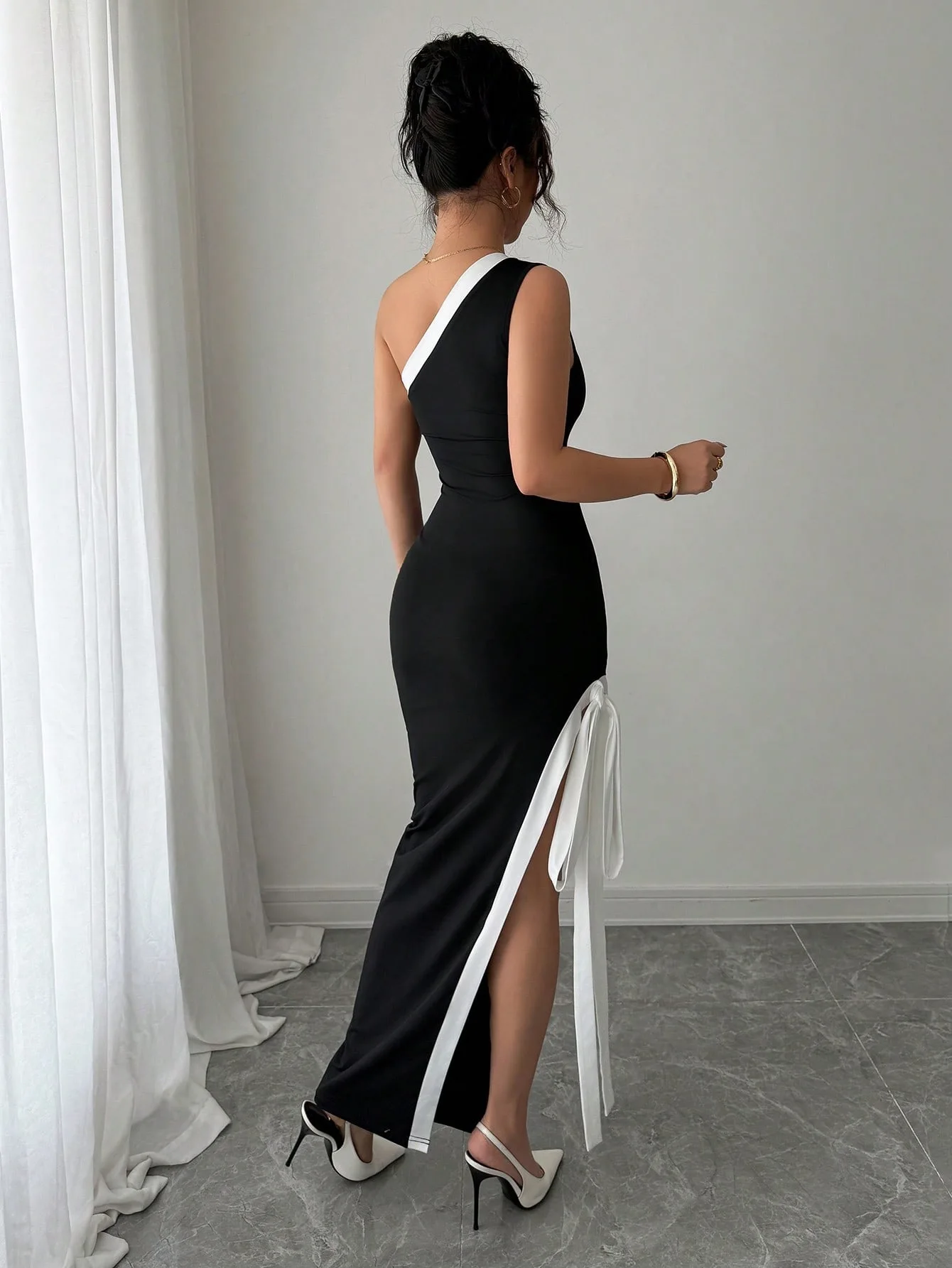 2026 New Arrival Women Elegant Glamour Color Block Split Long Dress Party Nightclub Dress