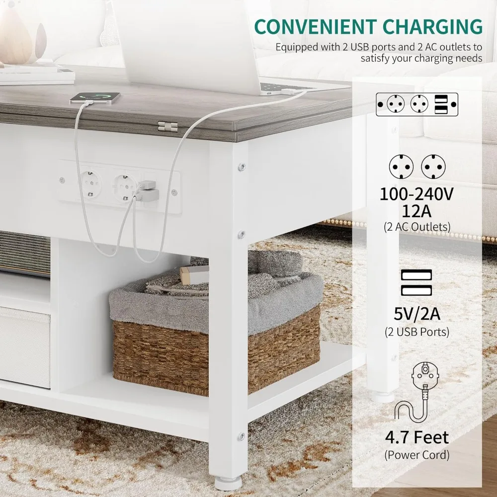 ITAHOME Mesa Centro Elevable LED RGB 4 en 1 Mesa Salón Compartimo Almacenamiento Oculto Mesa Cafe