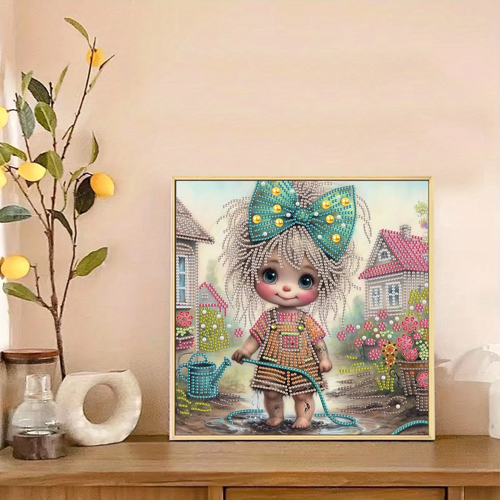 DIY Bow girl 5D Special Shape Diamond Art Kits for Beginners,Diamond Art Painting Kits for Home Wall Decoration Gift