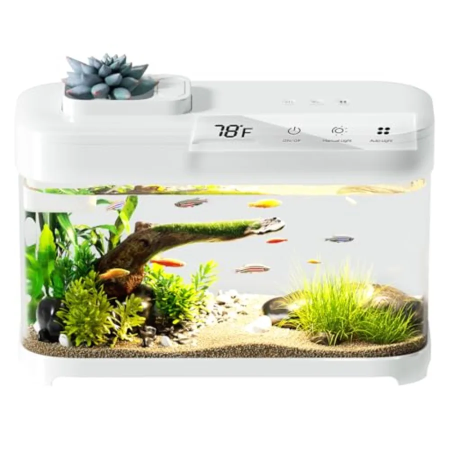 

Smart Betta Fish Tank Aquarium 3 Gallon for home use, acrylic material, blue-white color scheme, integrated temperature monitor