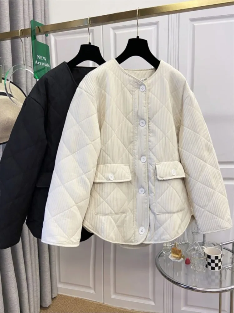 Autumn Winter Neck Warm Women Jacket Long Sleeve Loose Casual Single Breasted Tops  All Match Solid Pocket Ladies Coats - Image 2