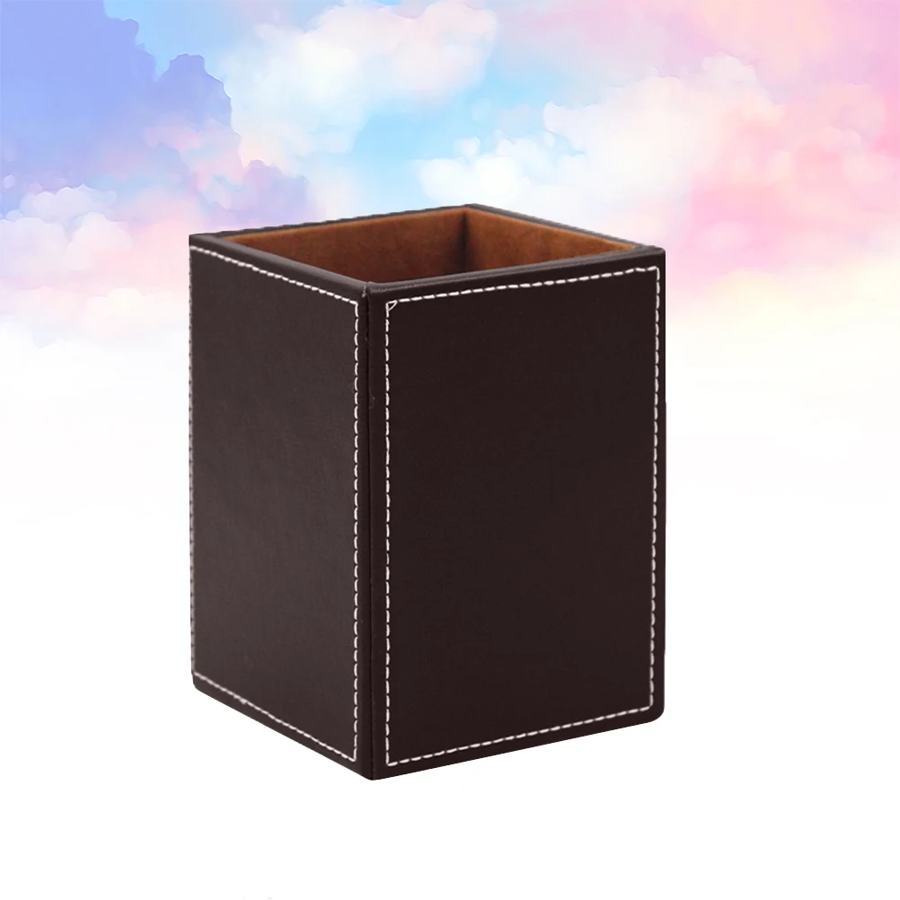 

Pu Pen Holder For Office Desk Storage Multifunctional Stylish Square Desktop Organizer Elegant Brown Pencil Holder Pen