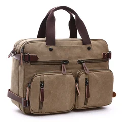 Vintage MultiFunction Men's Briefcases Casual Canvas Backpack Large Capacity Male Shoulder Messenger Bag Travel Handbag