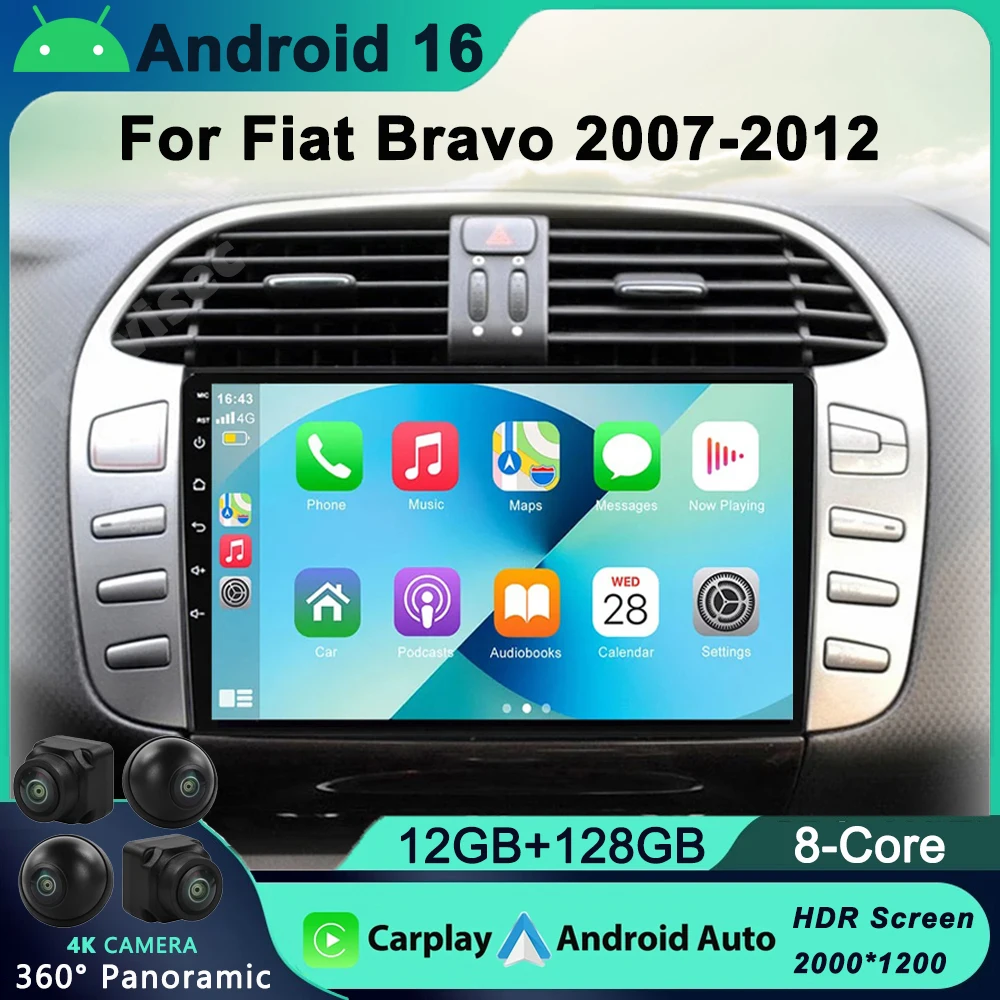 

Android 16 Car Radio Multimedia Video Player 2 Din GPS Navigation For Fiat Bravo 2007-2012 Autoradio Audio Stereo Carplay 4G DVD
