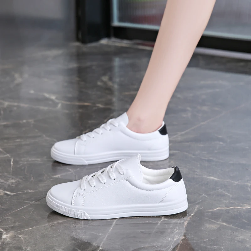 

Casual Sports Girl Flat Leather Pu White Woman Vulcanize Shoes Women Sneakers Breathable Students