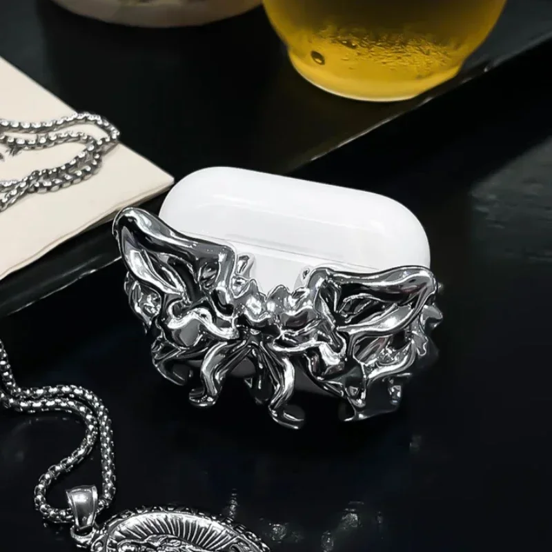 Funda para Airpods serie Silver Butterfly, carcasa dura de Material de resina, protección para auriculares, Y2K, Funda personalizada para Airpods Pro1/Pro2