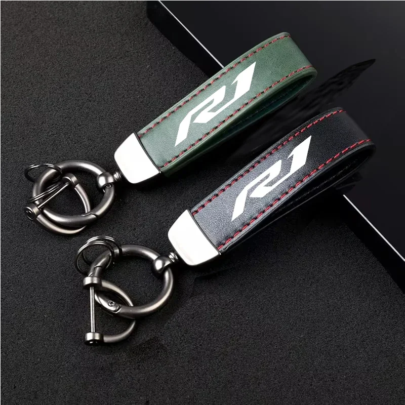 For YAMAHA YZF R6 R3 R1 R7 R15 R125 YZFR6 YZFR7 1PCS Motorcycle Metal PU Leather Motorcycle Keychain Ring Accessories