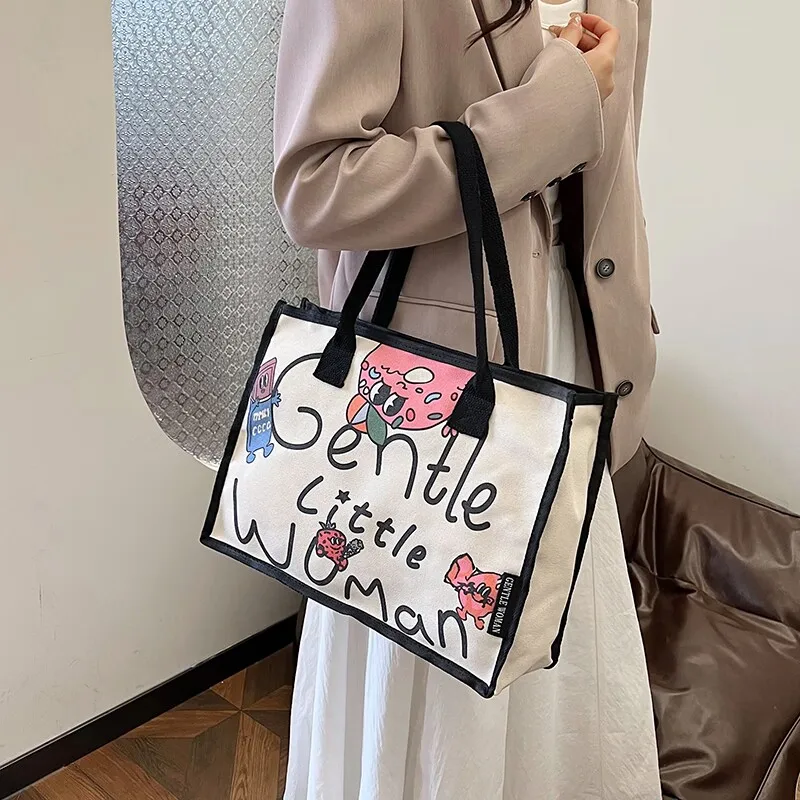 Bolso de mano con estampado de alfabeto, bolsa de mano de gran capacidad con estampado de dibujos animados, tendencia colorida, primavera y verano, 2024