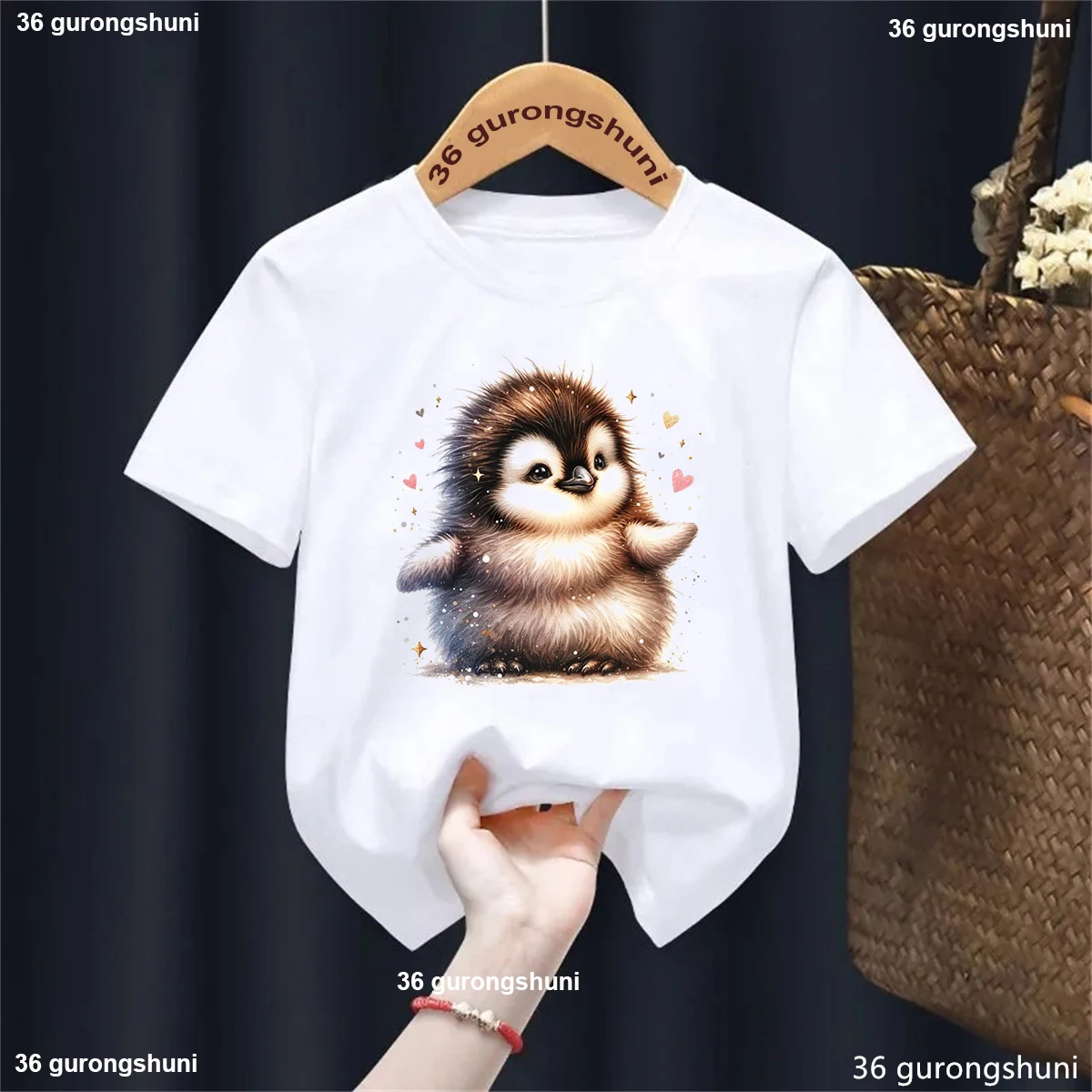 

Kawaii Kids Clothes Watercolor Glitter Penguin Animal Printed Tshirt Girls/Boys Summer Short Sleeve T-Shirt Harajuku Shirt