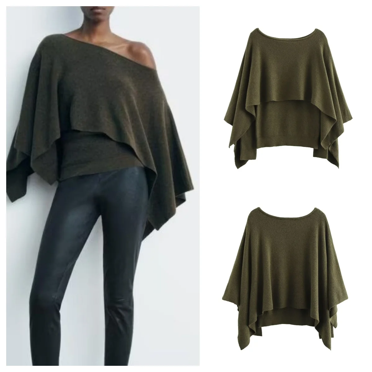 European and American style new niche design oblique shoulder cape pullover sweater