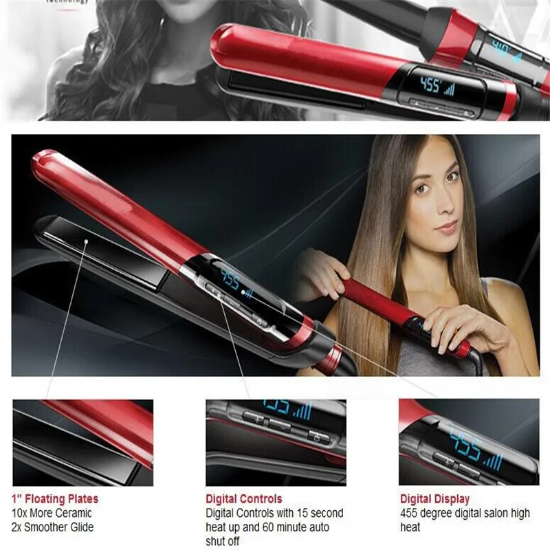 

Electric Flat Iron Wand Fast Heat Silky Hair Salon Press Straightening Crimping Ceramic Fringe Inner Curler Styling Straightener