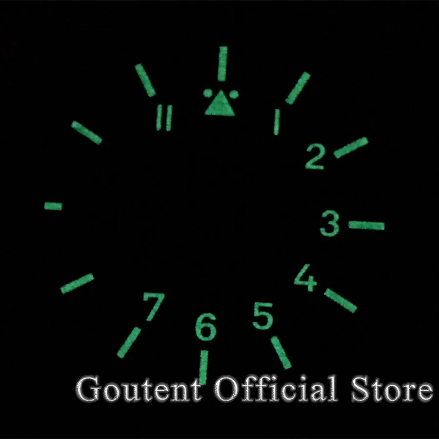 Goutent 38.9mm 1 PCS Green Luminous Black Watch Dial Fit ETA 6497 or Seagull ST3600 Movement Watch Face