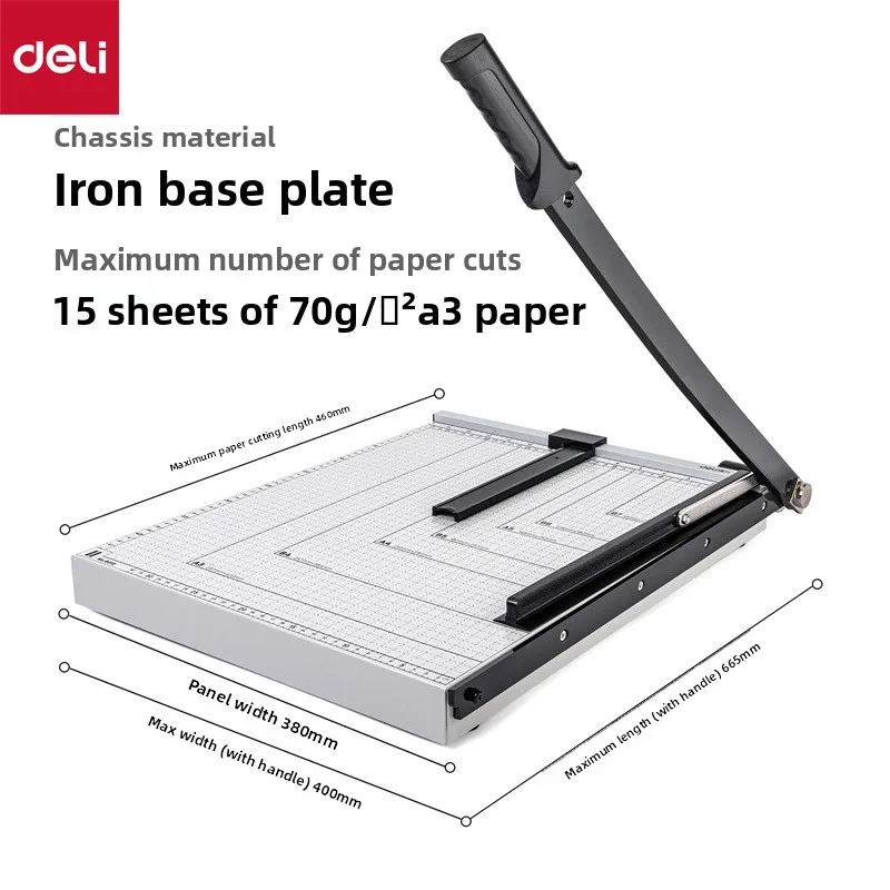 A4 Manual Paper Trimmer with Cold Rolled Steel Base, Guillotine Style Paper Cutter for 15 Sheets, Adjustable Guide Ruler and