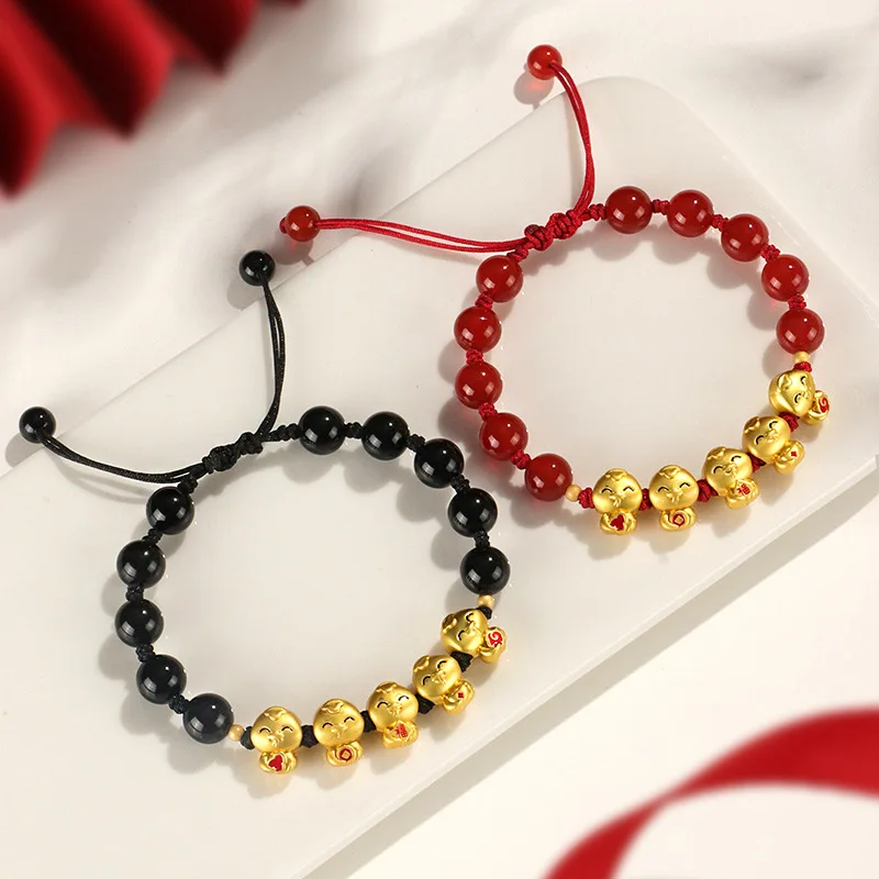 

2025 New Arrival Lucky Snake Shape Red Black Agate Beaded Rope Chain Bracelets for Women Men Couples Valentine's Day Gifts 1376