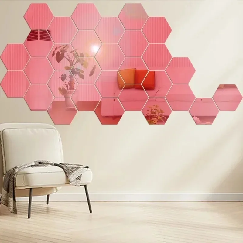 6/48pcs 3D Mirror Wall Stickers Hexagon Shape Acrylic Removable Wall Sticker Decal DIY Home Decoration Art Mirror Ornaments