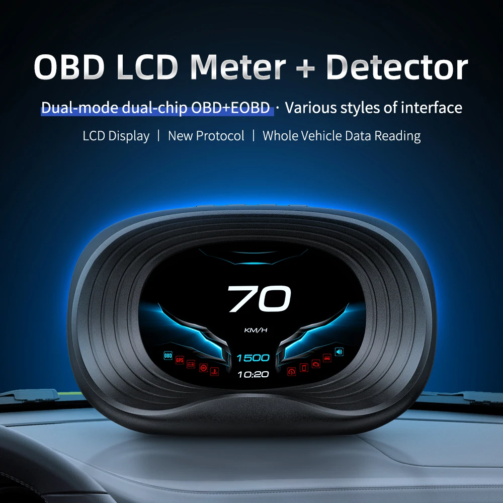 

P20 OBD LCD Car Electronic HUD Head Up Display Speedometer Multi-function Navigation Speed Water Temp RMP Alarm Car Accessories