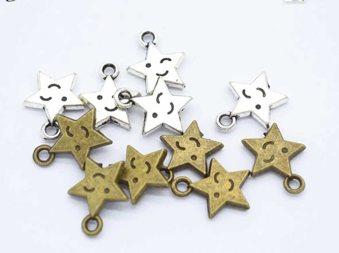 

100pcs Charms 14*12mm Star Charms For Jewelry Making DIY Jewelry Findings Antique Silver Color Alloy Charms Pendant F0044