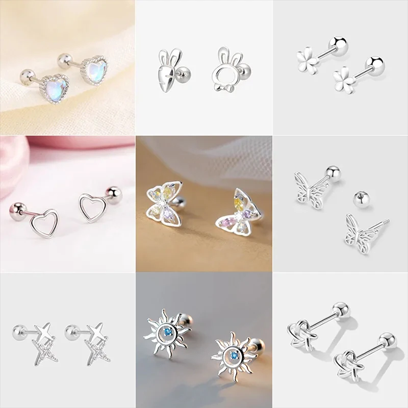 เกาหลี 925 เงินเข็ม Tragus Piercing Helix Studs ต่างหูผู้หญิง 2 ชิ้นผีเสื้อหัวใจอินเทรนด์ Ear Piercing Body เครื่องประดับ