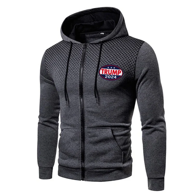 2024 Trump Election Zipper Hoodies Spring Autumn Outdoor Sport Hooded Sweatshirt Man Make America Trump Printed Streetwear