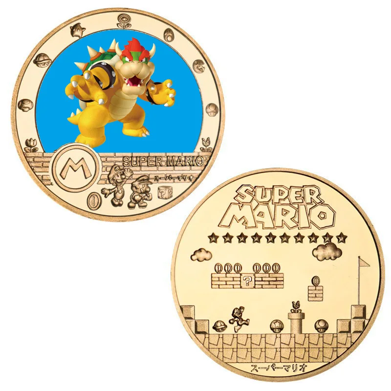 سوبر ماريو بروس يوشي عملة تذكارية أنيمي الأميرة الخوخ واريو الطرفية جمع عملة ديكور المنزل هدايا الأطفال
