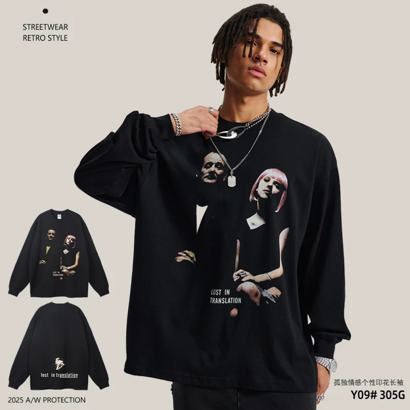 【Mirrordust】2025Autumn Digital Print Long Sleeve Lonely Emotion Personality Character Long SleevetT-shirt