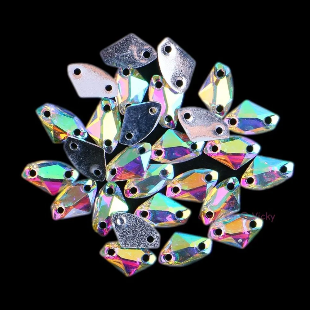 Axtförmige Harz-Strasssteine zum Aufnähen, AB-Farbe, flache Rückseite, heteromorphes Strass für Kleidung, Accessoires, Schuhe – Detail 2