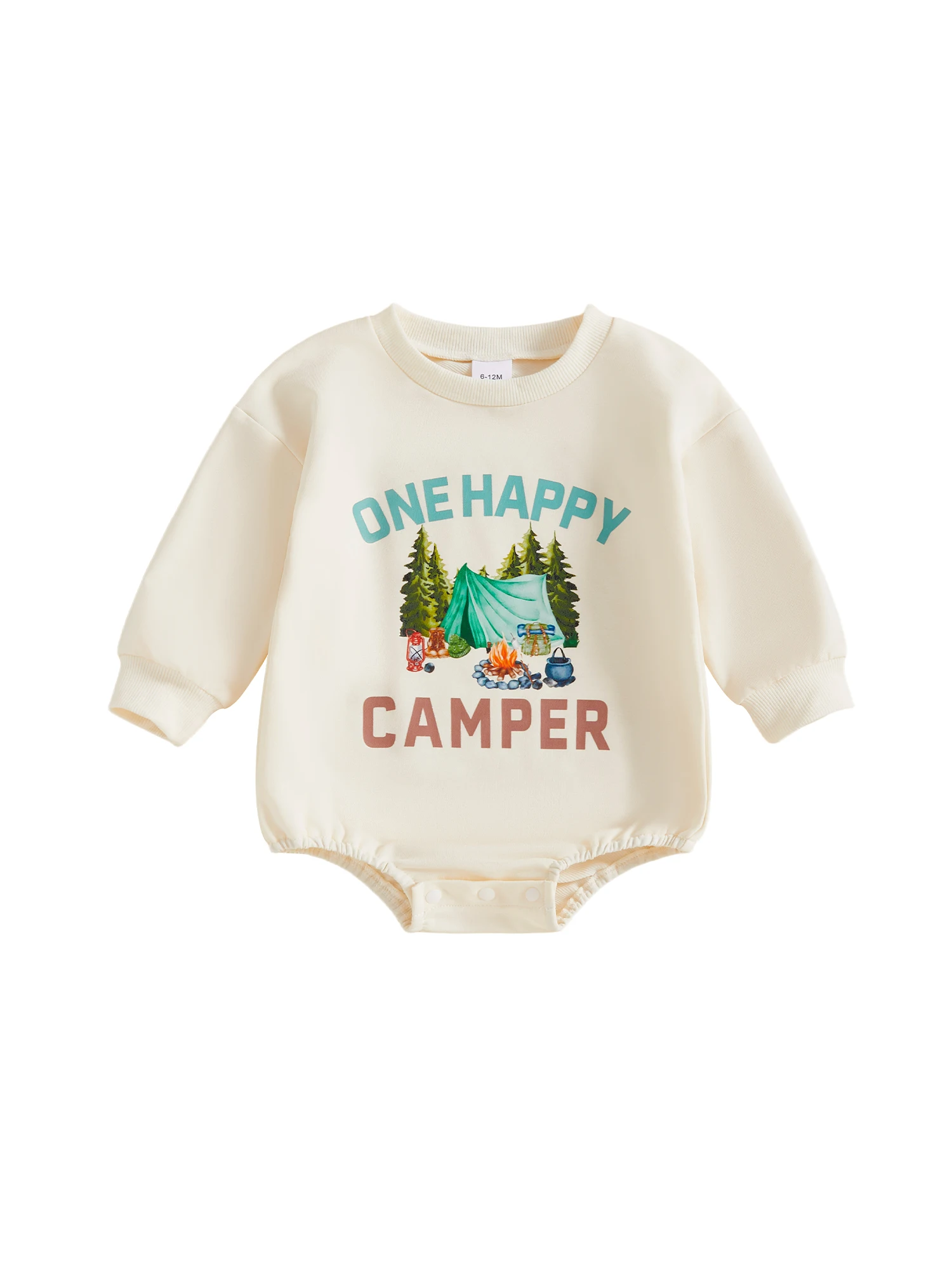 

Adorable One Year Old Jumpsuit Cozy Round Neck Camping Theme Print Autumn Outfit for Infant Boys and Girls