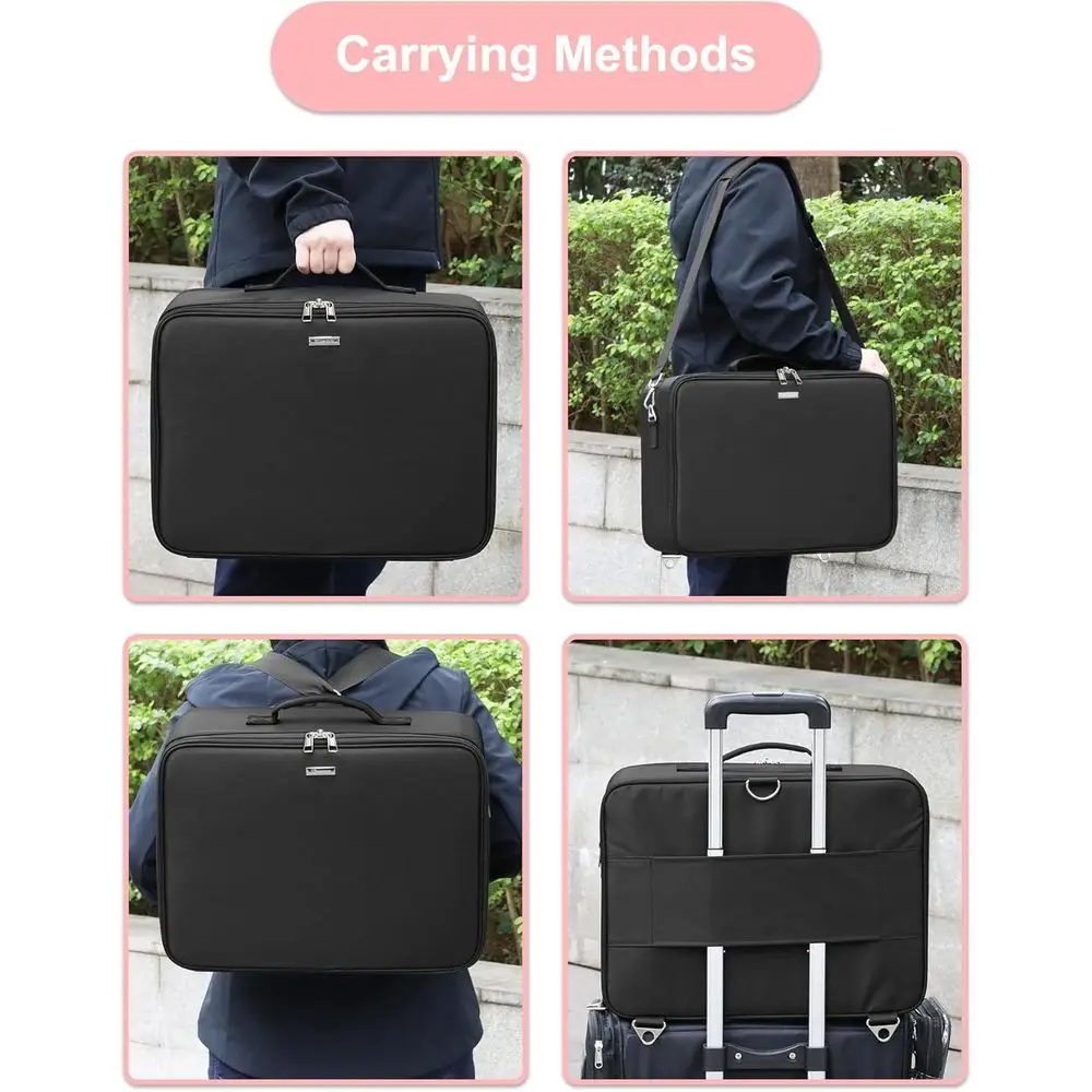 전문가용 메이크업 케이스 (조절 가능한 칸막이, 투명 가방, 립스틱 홀더, 어깨끈 포함)