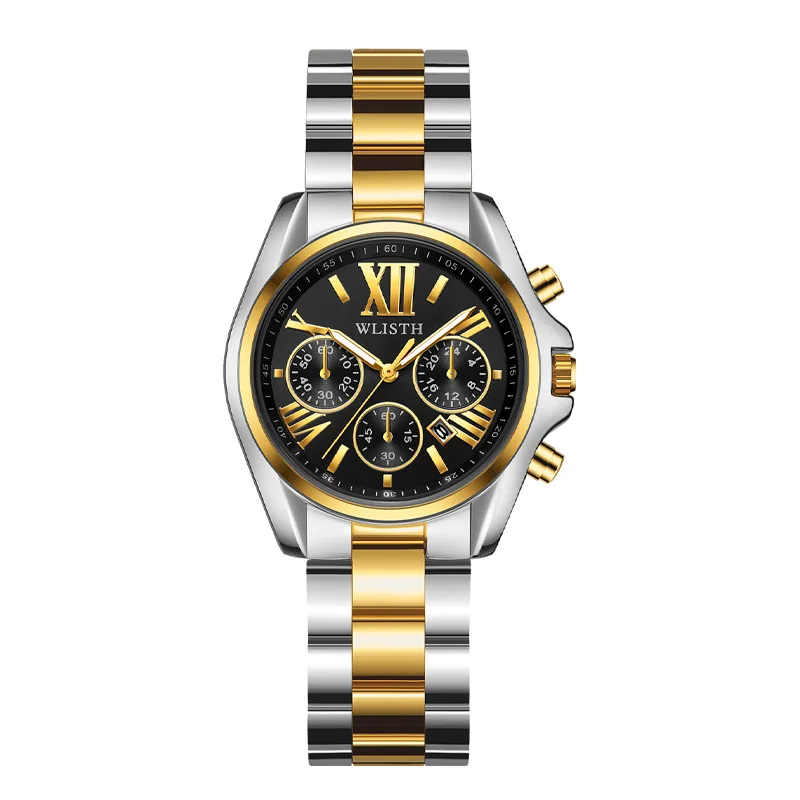 Fashion Wlisth Top Brand Mens & Ladies ama l'orologio da polso da lavoro impermeabile di lusso con calendario in acciaio inossidabile pieno d'oro