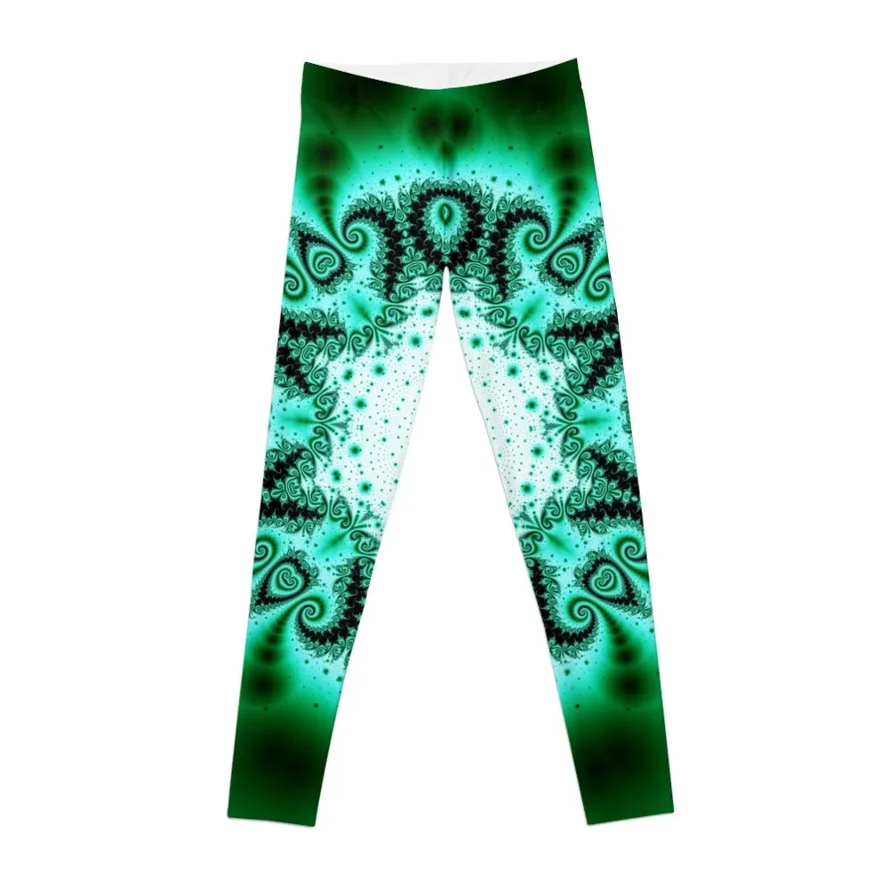 

Green and Black Fractal Kaleidoscope Leggings Training pants sports for legging push up workout shorts Womens Leggings