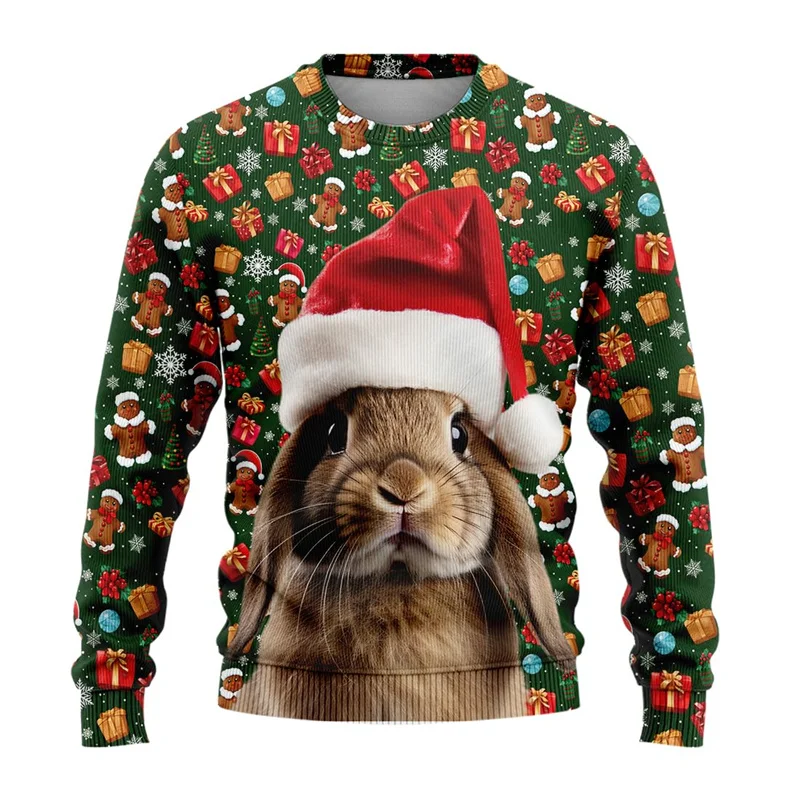 3D Printed Panda Rabbit Bear Dog Hoodie For Men Christmas Decorations Pattern Sweatshirt Autumn Casual Long Sleeves O-Neck Tops