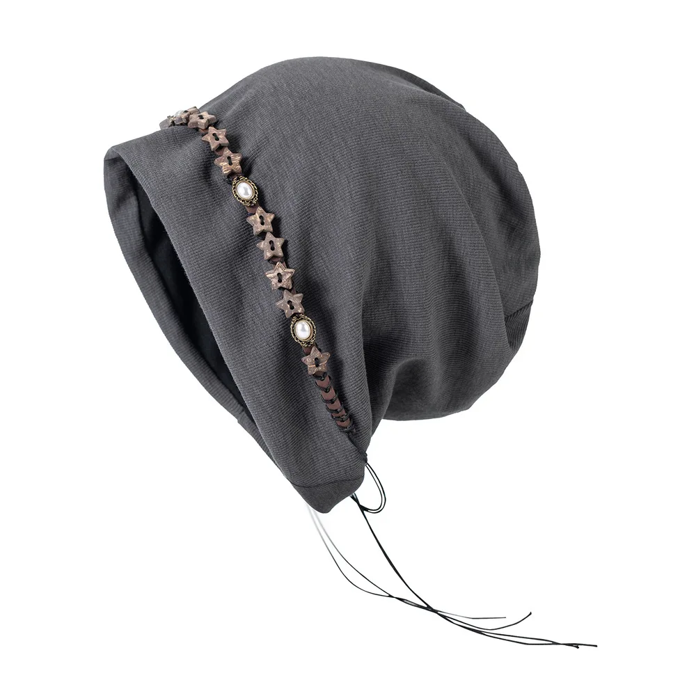 Tassel Star Beaded Stacking Hat Women Retro Niche Autumn/Winter 2025 New Versatile Big Head Circumference Brimless Pullover Hat