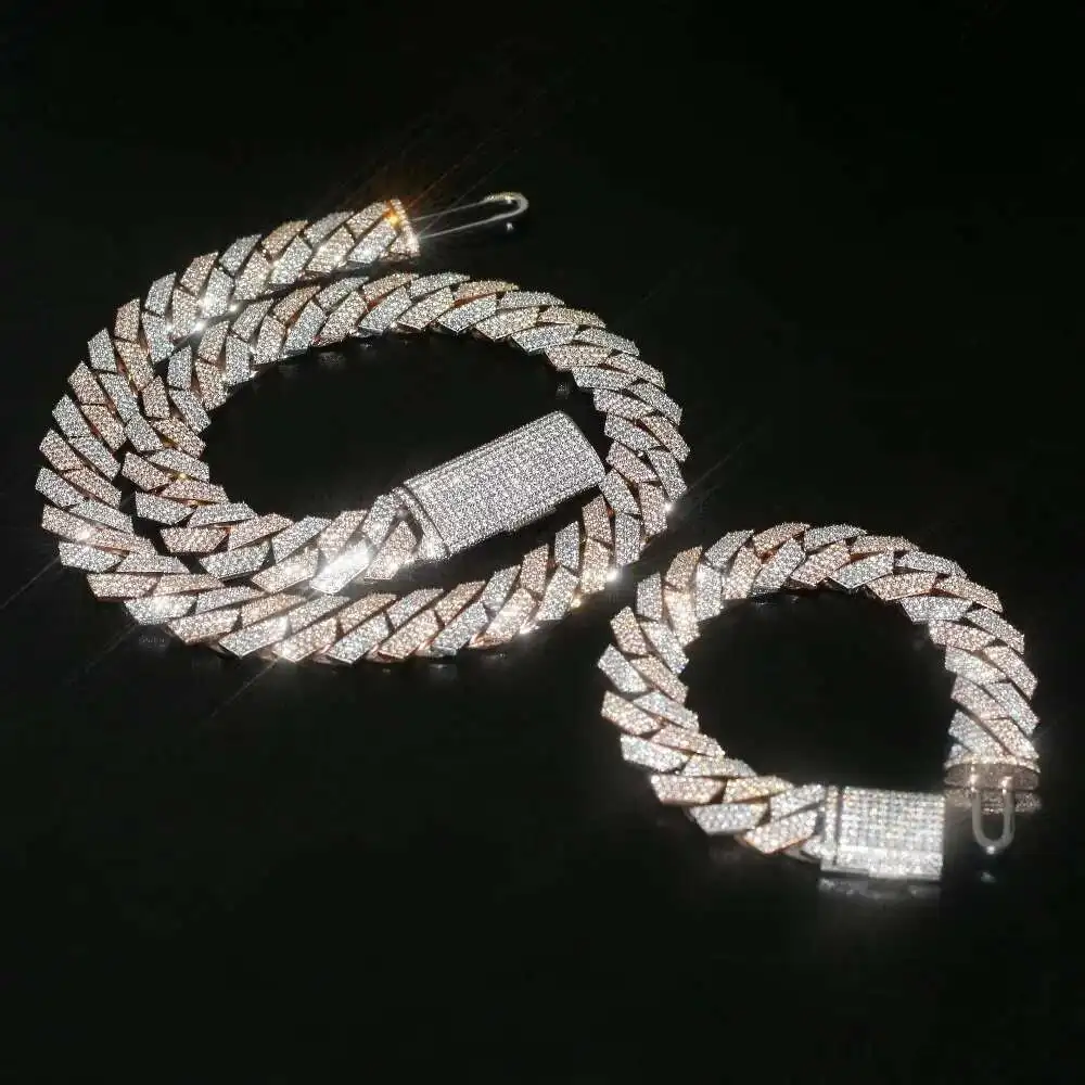 

Customized Moissanite Cuban Chain Bracelet Iced Out Gold Plated S925 D VVS Moissasnite Cuban Bracelet