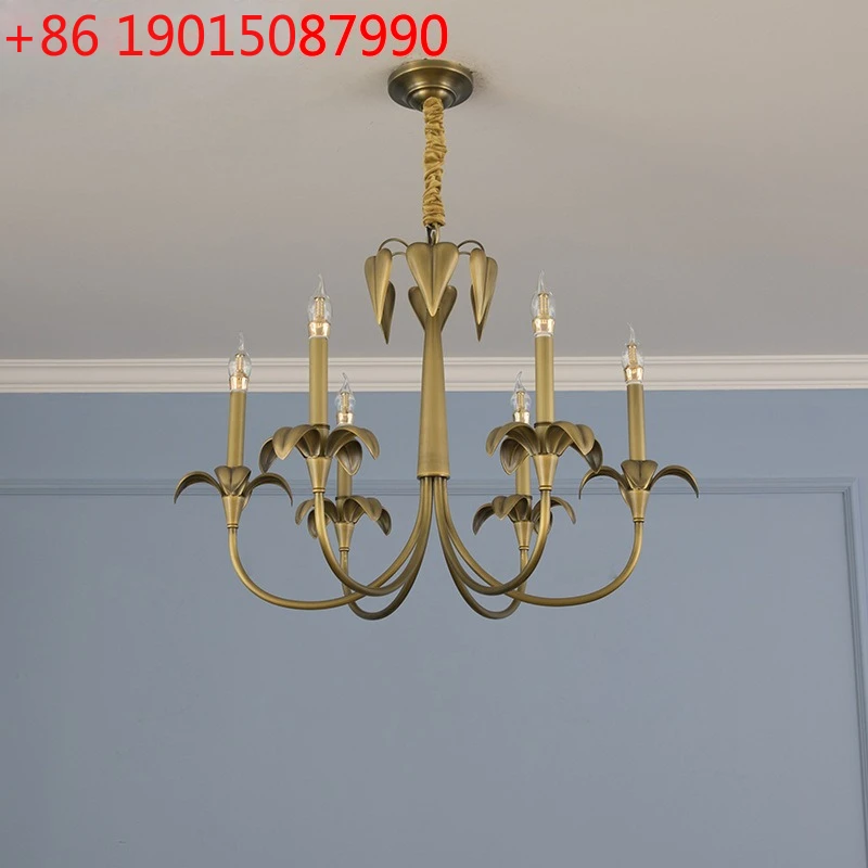 

Простая медная люстра для гостиной, французский ресторан, кабинет, пасторальная модель дома, вилла, свеча, люстра