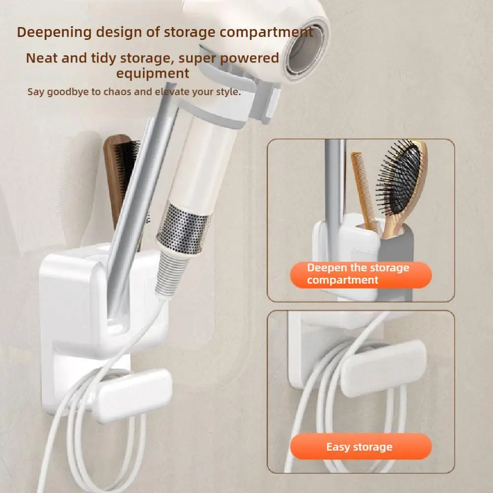 Wall-Mounted Hair Dryer Organizer Space-Saving Bathroom Hair Dryer Storage Rack Non-Drilling Wall-Mounted Hair Dryer Holder