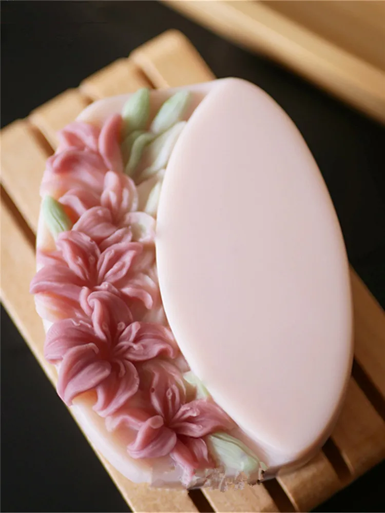 Handmade Flower Soap Mold Oval Shape Silicone Soap Molds for Soap Making Bath Bar Handmade Natural DIY Soap Making Mould