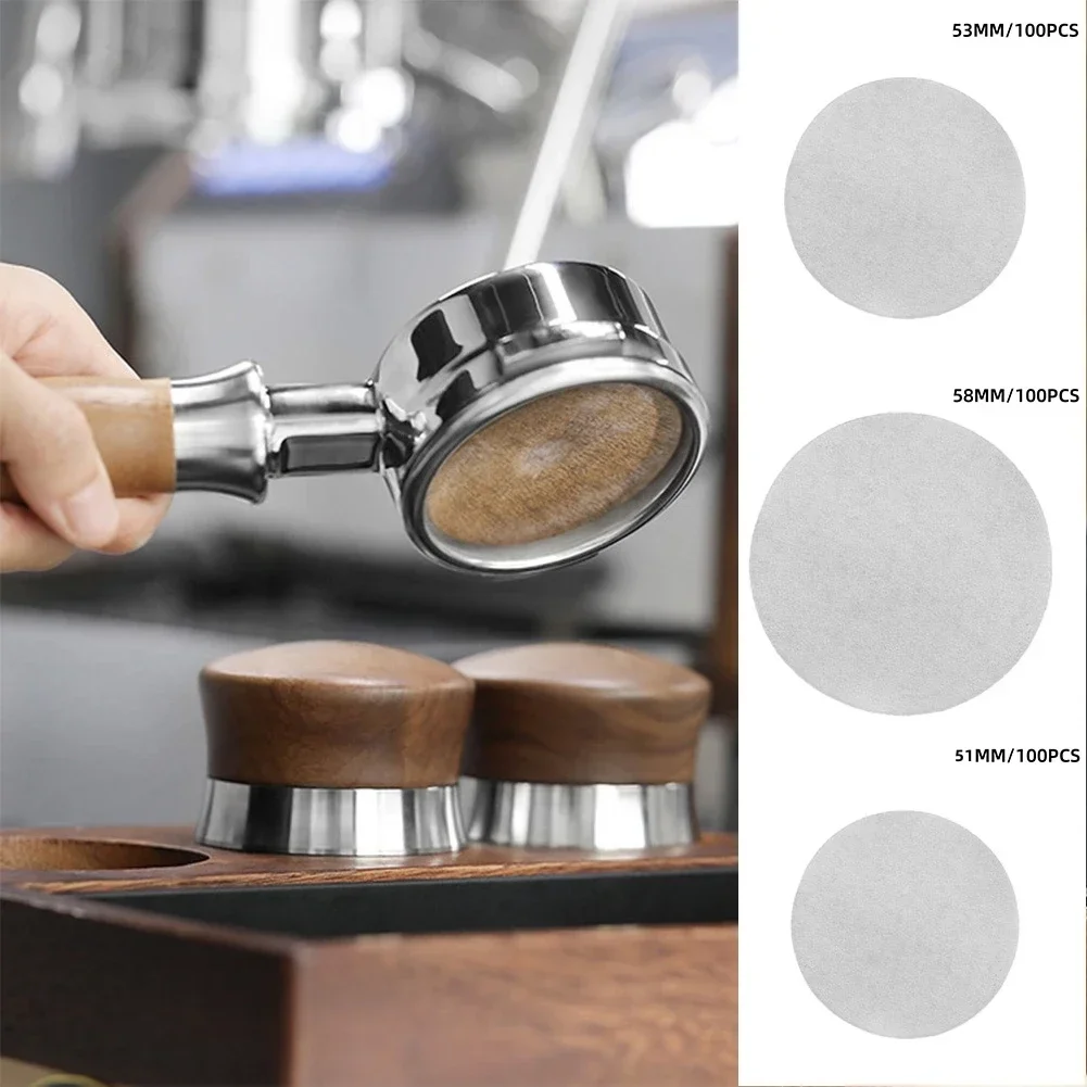 コーヒーフィルター紙,ネスプレッソ,フィルタリング,デロンギ,ポータフィルターマシンツール用,51mm, 53mm, 58mm, 100個