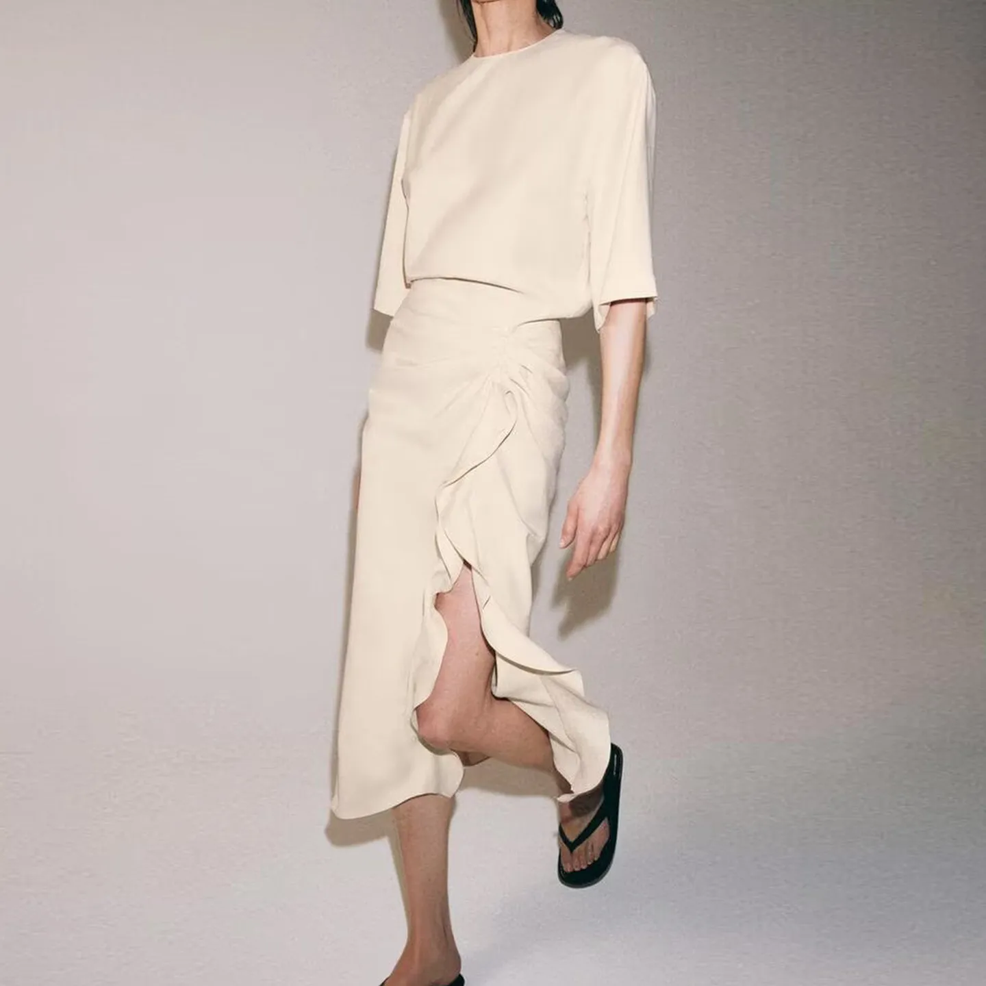 Elegant Midi Dress Women's Spring 2026 New Style Pleated Fashionable Dress ZADATA Brand Regular Sleeve round Neckline H Version