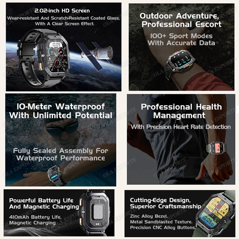 2025 Outdoor Smart Watch 2.02inch Screen Professional Health Management 10-Meter Waterproof Bluetooth Call Sports Smartwatch New