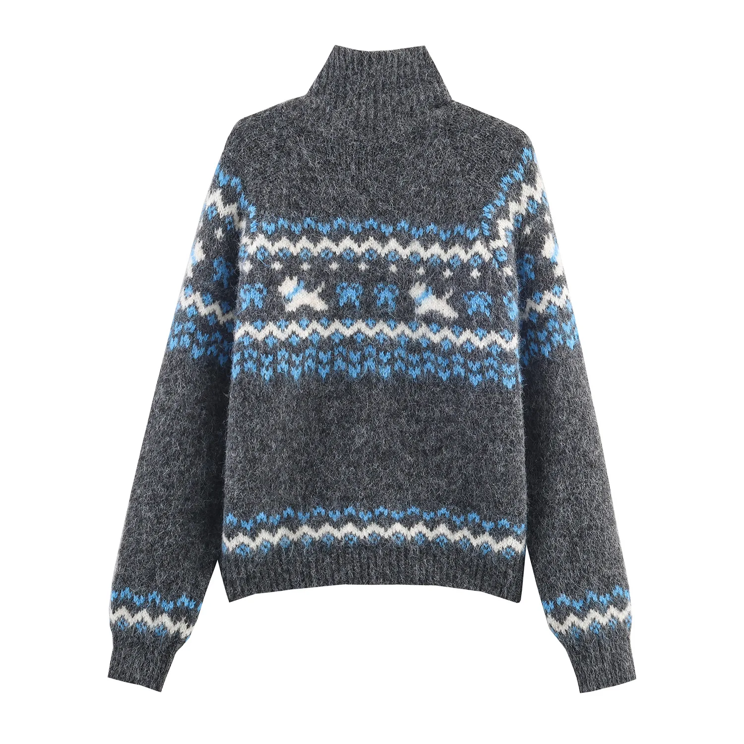 Осенне-зимняя европейская и американская женская одежда, новый свободный жаккардовый вязаный повседневный свитер с воротником-стойкой, кардиган