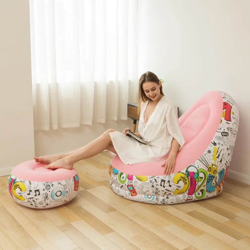 

Inflatable Flocking Sofa Lunch Break Bed Chair With Pedal Combination Foldable Lazy Leisure Recliner Couch Computer Armchair