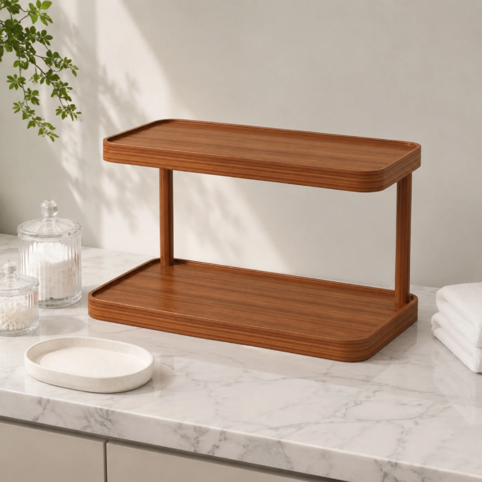 Countertop Shelf Organizer Multi-Purpose Desktop Storage Rack Desktop Storage Organizer Slim Two-Tier Display Shelf
