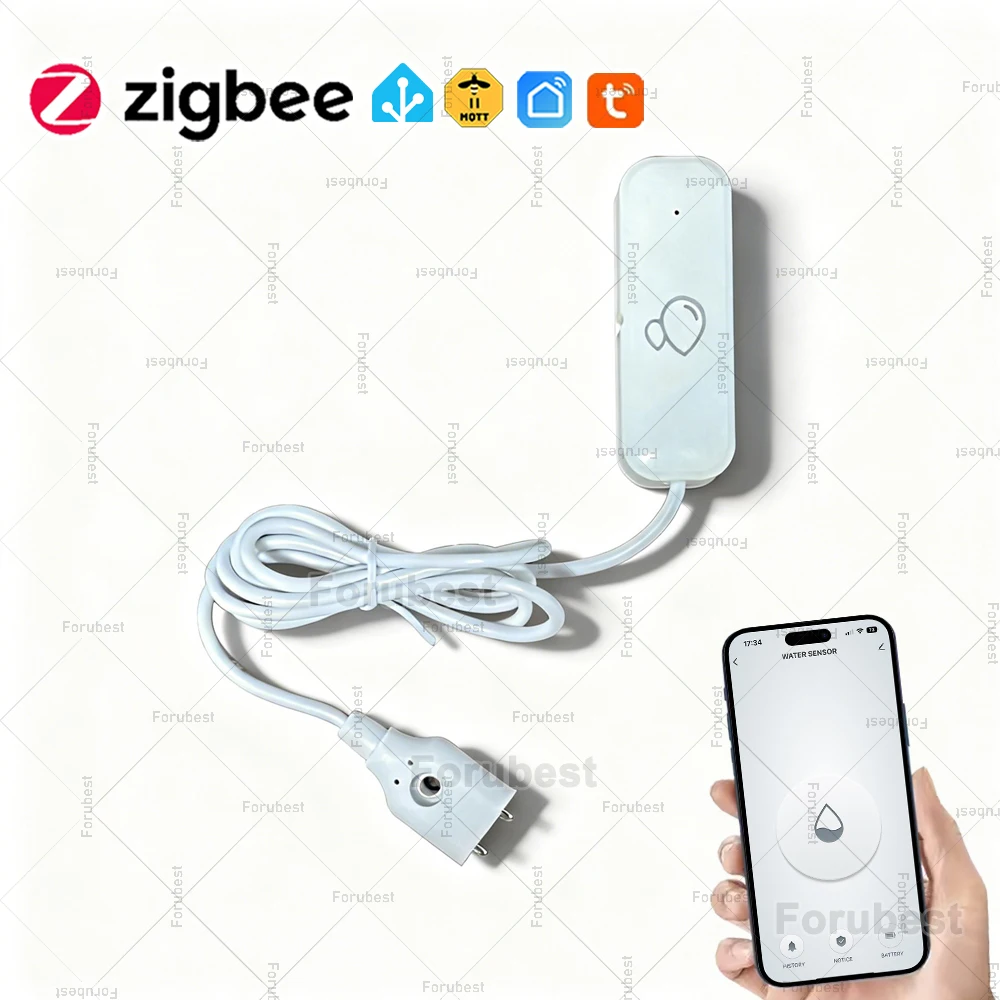 

Датчик протечки воды Tuya Zigbee, сигнализация об утечке воды с подключением к приложению, для кухни/ванной, поддержка Smart Life Zigbee2mqtt