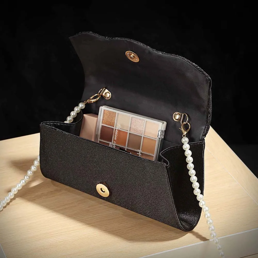 Immagine 6: Pochette da Sera con Manico di Perle, Piccola Borsa in Raso per Donne, Elegante Borsetta da Sposa per Feste, Tracolla