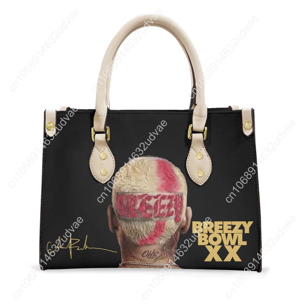 Chris Brown Tote Bag Purse Womens Mens High Quality Personalized Text Image PU Leather Handbag Commuter Shopping Gift Bags