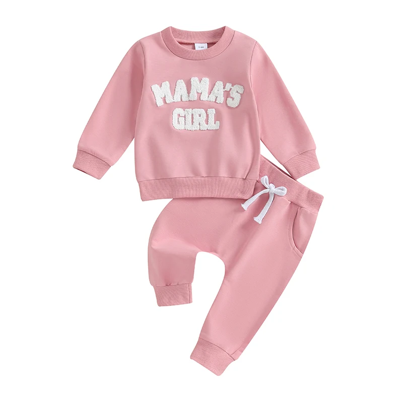 Toddler Girls Autumn Pants Sets Long Sleeve Letter Embroidery Sweatshirt Solid Color Pants Sets