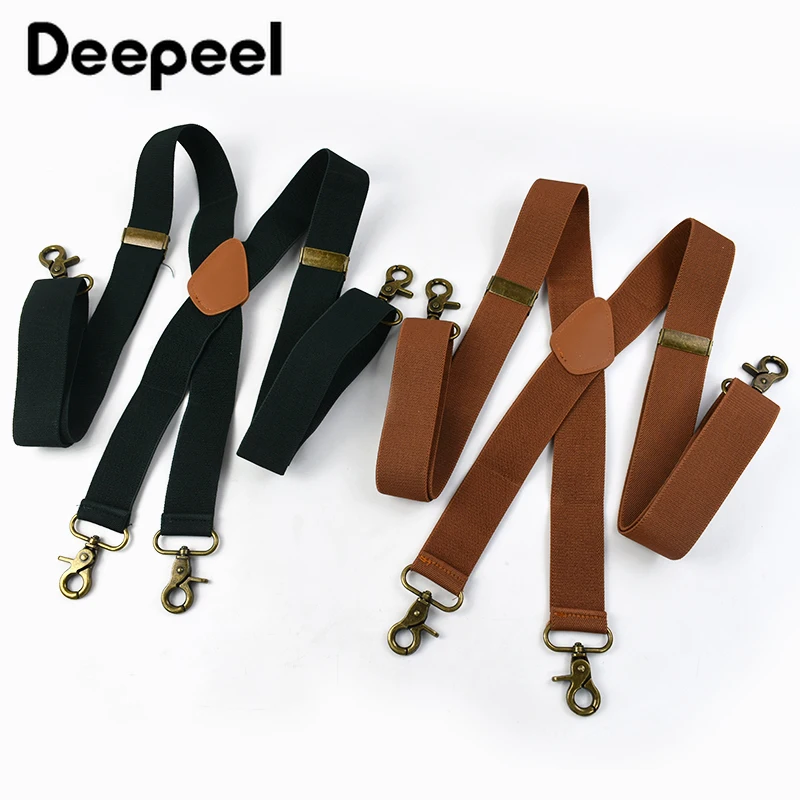 Deepeel 3.5*120cm Men's Adult Suspender X-Type Braces 4 Clips Hook Buckles Adjust Strap Elastic Belt Suspenders for Male Pants