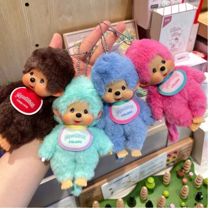 بقعة حقيقية Monchichi معكرون اللون أبيض وأسود بني تحولت لطيف ألعاب من القطيفة تمثال حقيبة يد المفاتيح هدايا عيد #2